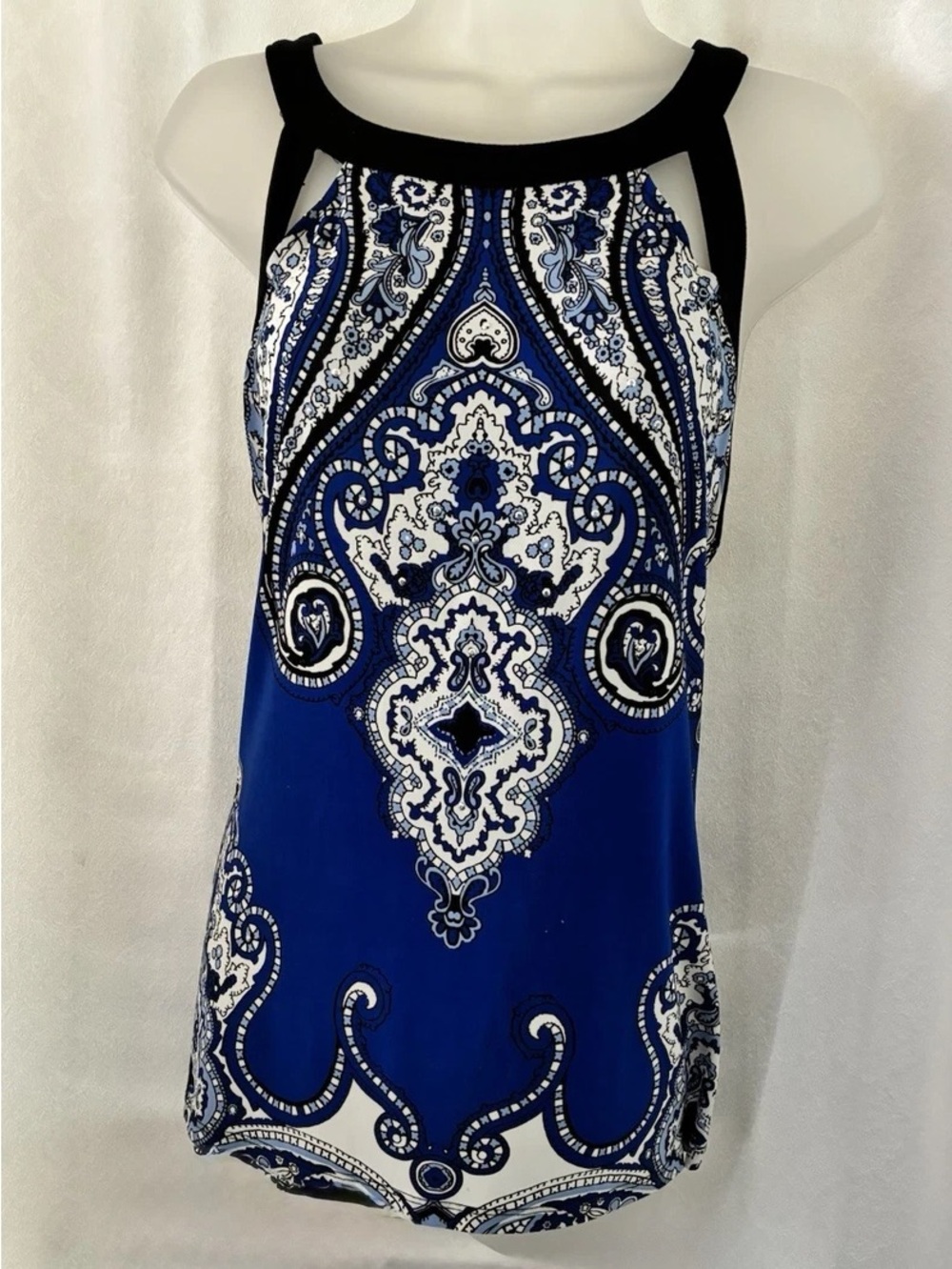 INC International Concepts Blue White and Black Paisley Halter Tank Top
